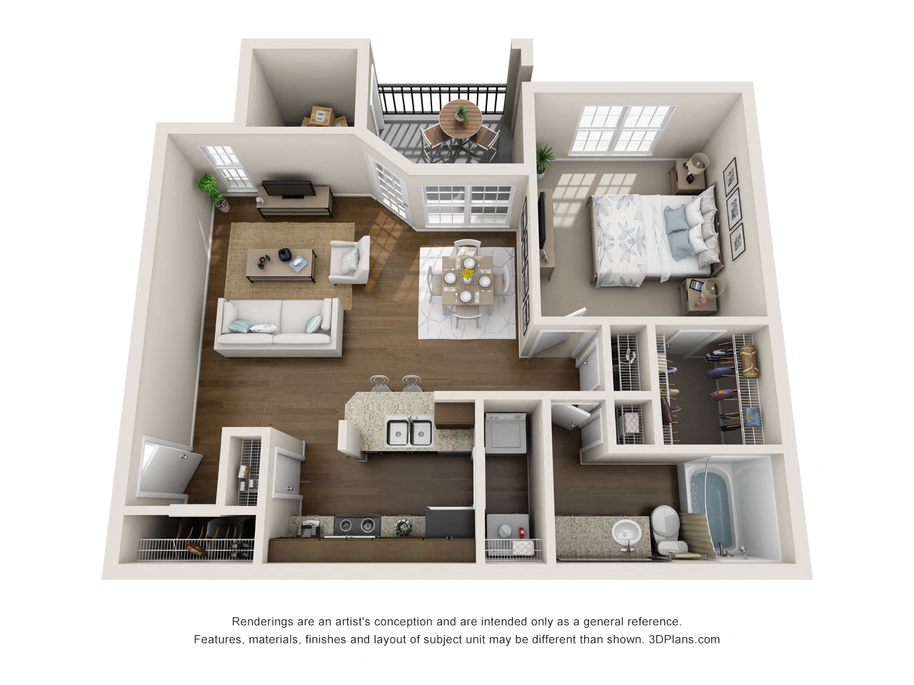 Floor plan for 1 bed, 1 bath, 720 sqft